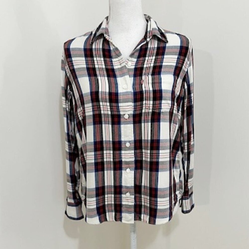 Levi's Boyfriend Fit Button Up Plaid Shirt Long Sleeve Women's Size XS